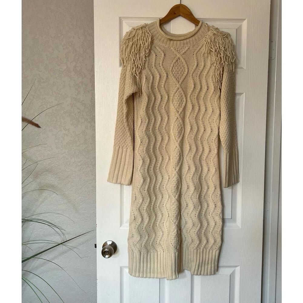 Eliza J, knit dress long sleeve shoulder pon pon